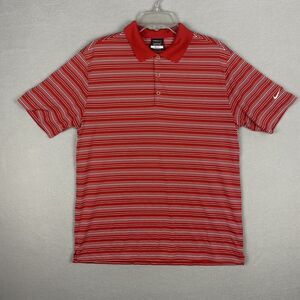 Nike Golf Shirt Men Large Red White Dri Fit Short Sleeve Polo Striped 465806-648